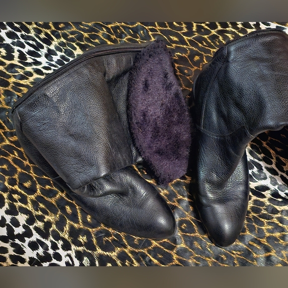 H by Halston Donna Black Leather faux fur boots - Picture 2 of 4